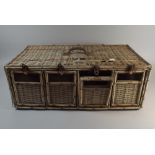 A Vintage Wicker Bird or Animal Carrying Box with Four Openings,