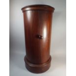 A Victorian Mahogany Cylindrical Marble Topped Bedside Cabinet with Shelved Interior,
