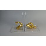 A Pair of Novelty Bookends Decorated with Gilt Snake, Each 19.