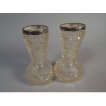 A Pair of Hob Nail Cut Vases with Silver Rims,