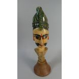 An Indian Painted Puppet Head In Carved Wooden On Later Turned Stand,