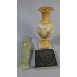 An Alabaster Vase Inscribed Pisa, 16 cm High, A Reproduction Clay Mummy Figure,