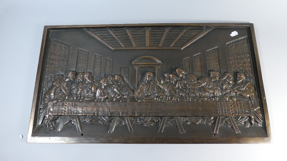 A Cast Metal Oxidised Bronze Effect Plaque of The Last Supper,