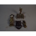 A Collection of Small Brass Items to Include Violinist Door Knocker, Cockerel Door Knocker,