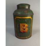 A Toleware Cylindrical Canister Monogrammed B By Bartlet and Son, Bristol,