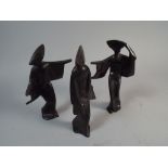 A Set of Three Cast Metal Figures of Contemporary Japanese Maidens,