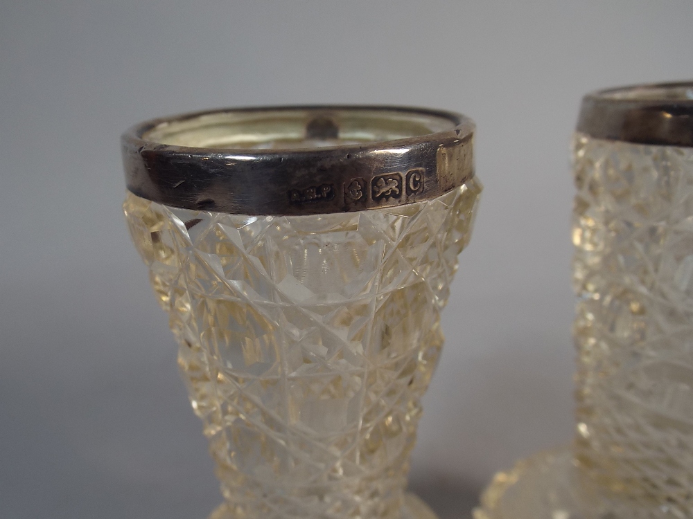 A Pair of Hob Nail Cut Vases with Silver Rims, - Bild 2 aus 2