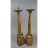 A Pair of Early 20th Century Oak Candle Prickets with Acanthus Leaf Decoration to Base,