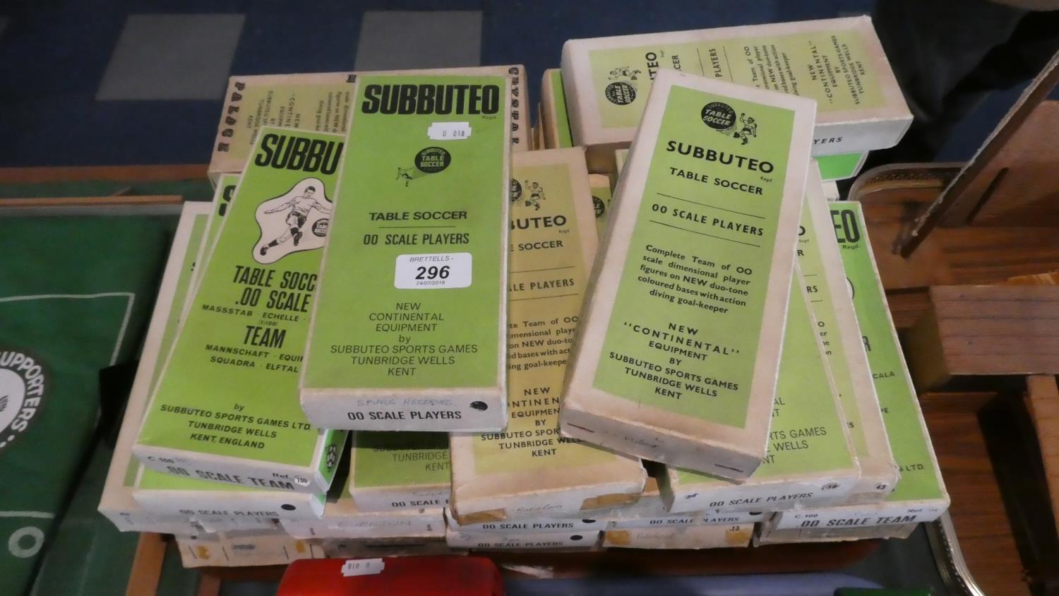 A Tray Containing Approximately Thirty-three Vintage Subbuteo Table Soccer Teams in Boxes