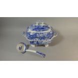 A Spode Blue and White Lidded Tureen and Ladle, 36cm Wide