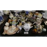 A Tray Containing Various Miniature Tea and Coffee Pots, Ornaments Etc