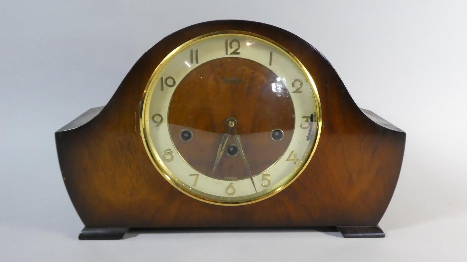 A Walnut Cased Westminster Chime Mantle Clock, 36cm Wide
