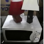 A Matsui Microwave and Two Table Lamps