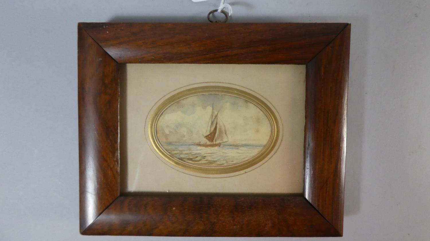 A Framed Water Colour of a Sailboat, 18.5cm Wide