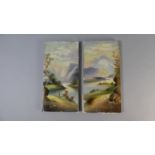 A Pair of 19th Century Hand Painted Tiles Depicting Landscape Scene in the Style of W Yale