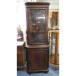 A Mahogany Double Freestanding Corner Cabinet with Astragal Glazed Top Section, 65cm Wide