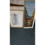 Two Framed Water Colours and an Acrylic on Board