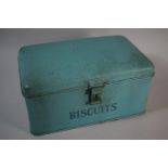 A Blue Painted Metal Biscuit Barrel, Krinko Ware, 27cm Wide