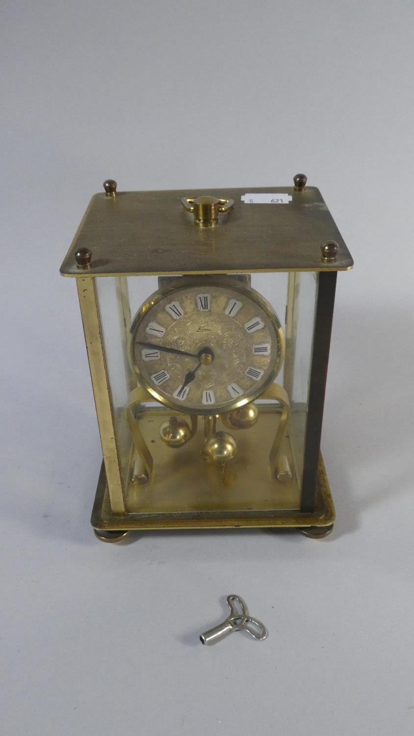A Mid 20th Century Brass Four Glass German Carriage Clock, 17cm High