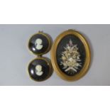 A Pair of Carved Miniature Cameos Depicting Pony Tailed Girl and Lady, Together with Oval Framed