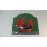 A Framed Folk Art Half Model of a Fishing Boat in Full Sail, 40cm High