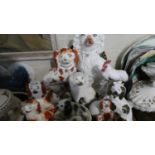 A Tray of Staffordshire Spaniels, Cockerel Ornament (AF) etc