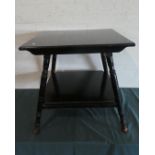 An Edwardian Square Topped Occasional Table with Turned Supports and Stretcher Shelf, 60cm Wide