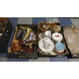 Two Boxes Containing Ceramics, Glassware, Wolves Football Programmes, Vintage Cameras Etc