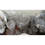 A Tray of Cut and Moulded Glassware to Include Bowls, Vases, Jugs, Candle Stick