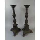 A Pair of Heavy Cast Metal Pricket Candle Sticks, 70cm High