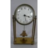 A French Drum Clock Supported on Four Reeded Pillars Movement Needs Attention (Over Wound) 22cm High