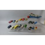 A Tray Containing Twenty Vintage Playworn Corgi Toys to Include Car Transporter, Cars, Landrovers,