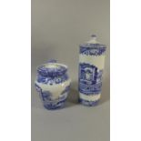 A Spode Blue and White Italian Lidded Vase and Cylindrical Vase