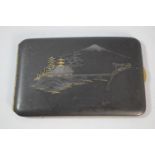 A Japanese Cigarette Case with Pagoda, Mountain and Lake Decoration. Seal Mark to Base