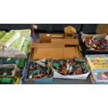 A Wooden Toy American Fort Together with Large Collection of Plastic Cowboy and Indian Figures