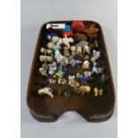 A Vintage Wooden Tray Containing Various Wade Whimsies to Include Lady and the Tramp Figures,