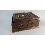 A Mid 20th Century Two Drawer Wooden Box with Two Divisions for Field Service Reports Slips and