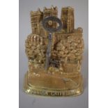 A Brass Pocket Watch or Key Holder Decorated with Durham Cathedral with Details Verso, 12cm High