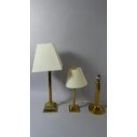 Three Ribbed Corinthian Column Brass Table Lamps, Tallest 58cm High