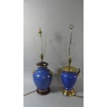 Two Modern Gilt and Blue Decorated Ceramic Table Lamps, 74cm High