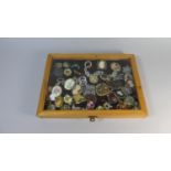A Pine Framed Table Top Bijouterie Case Containing Costume Jewellery
