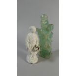A Blanc De Chine Figure together with a Green Glass Figure of Immortal Lu Tung Pin, 18cm