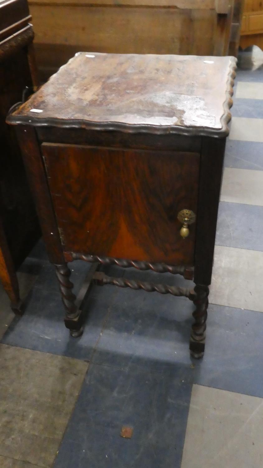 A Walnut Bedside Cabinet on Barley Twist Supports Together with a Wind up Gramophone in Cabinet ( - Image 3 of 3