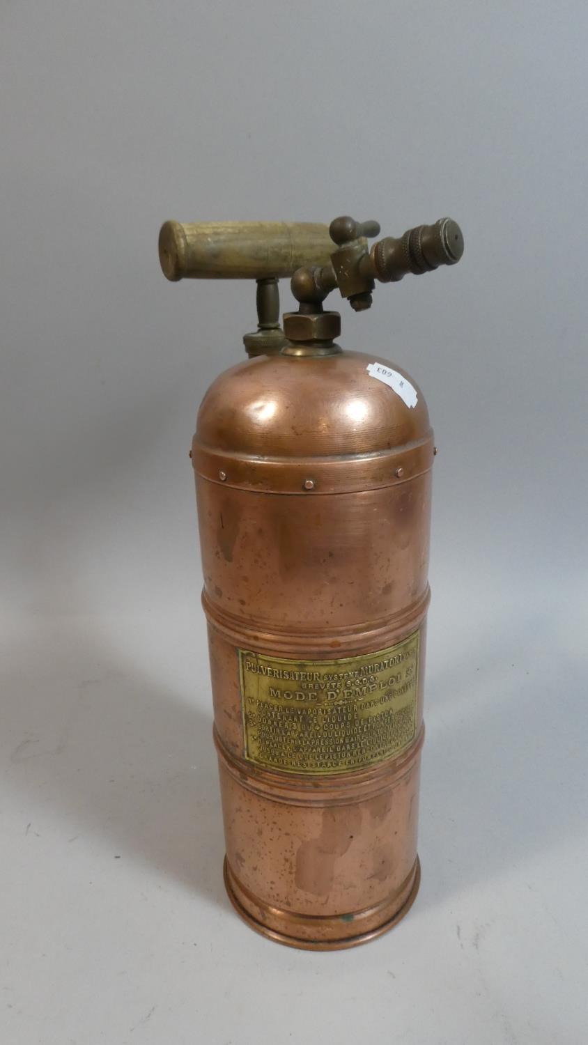 A Vintage Copper Garden Spray with Brass Label, 34cm High