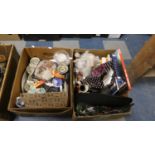 Two Boxes of Sundries to Include Books, Glassware, Ceramics, Christmas Decoration, Cutlery Etc