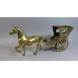 A Heavy Brass Study of Horse and Carriage, 48cm Long