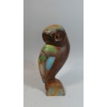 A Carved and Painted Wooden Study of an Owl, 28cm High