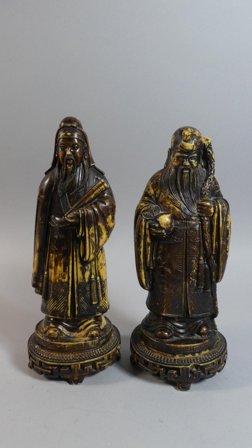 A Pair of Chinese Resin Figures of Fu (God of Prosperity) and Shou (God of Longevity), Each 27cm