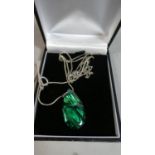 A Green Enamelled Pendant on Silver Chain