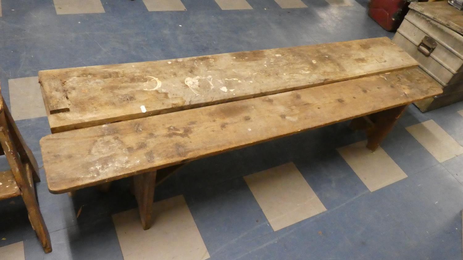 Two Wooden Benches, Each 185cm Long